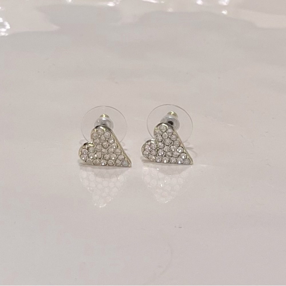 JCrew heart, rhinestone and gold pierced earrings